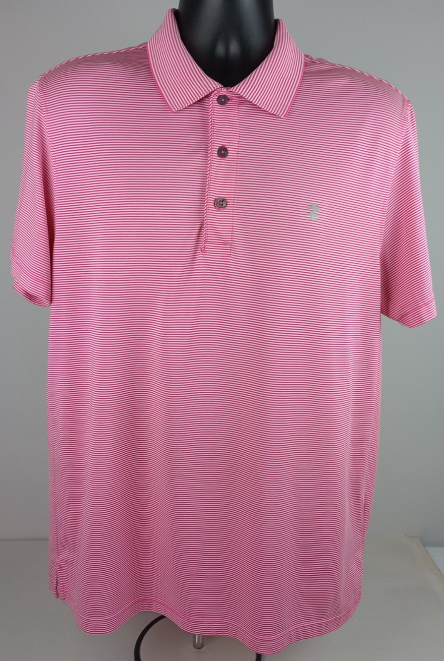 Izod Mens XL-XXL Pink White Striped Collar Short‎ Sleeve Sport Golf Polo Shirt